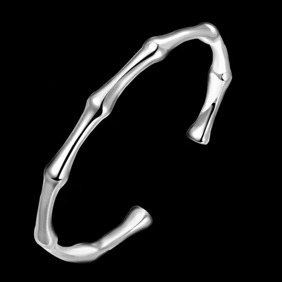 925 STERLING SILVER Plated Bangle BAMBOO Cuff Brac - Picture 2 of 12